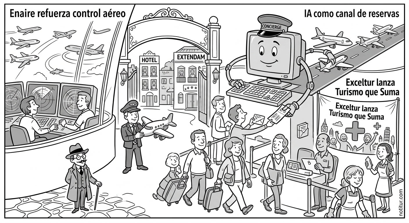 IA como canal de reservas, Exceltur lanza Turismo que Suma, Enaire refuerza control aéreo, Extendam